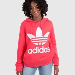 Adidas Originals Women's Adicolor Trefoil Hoodie - Size Large Power Pink